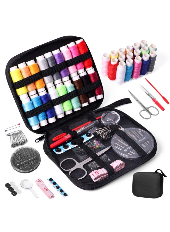 دايتويز مجموعة خياطة مع حقيبة، مستلزمات خياطة محمولة للمنزل والمسافرين، للكبار والمبتدئين، لحالات الطوارئ، تحتوي على خيوط، مقص، إبر، شريط قياس - Image 1